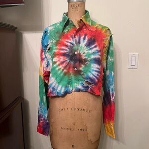 Vintage Reworked Tie Dye Tommy Hilfiger Cropped Button Down Top